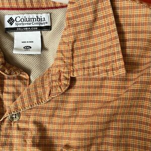 Men’s cotton orange Plaid Columbia Shirt Short Sleeve Button Front